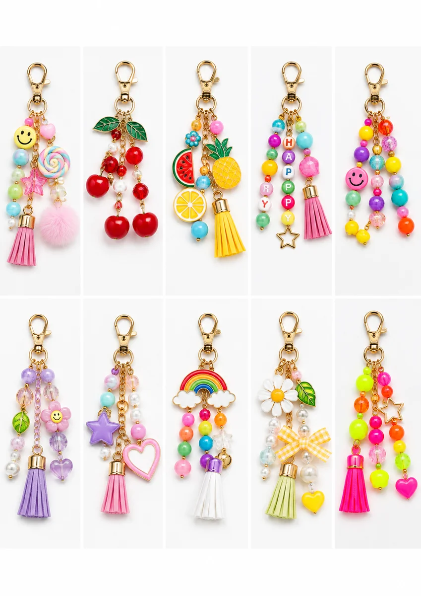 Bag charms artesanales hechos con el catálogo
