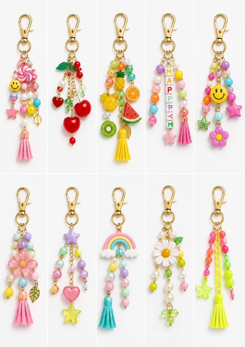 Bag charms artesanales hechos con el catálogo
