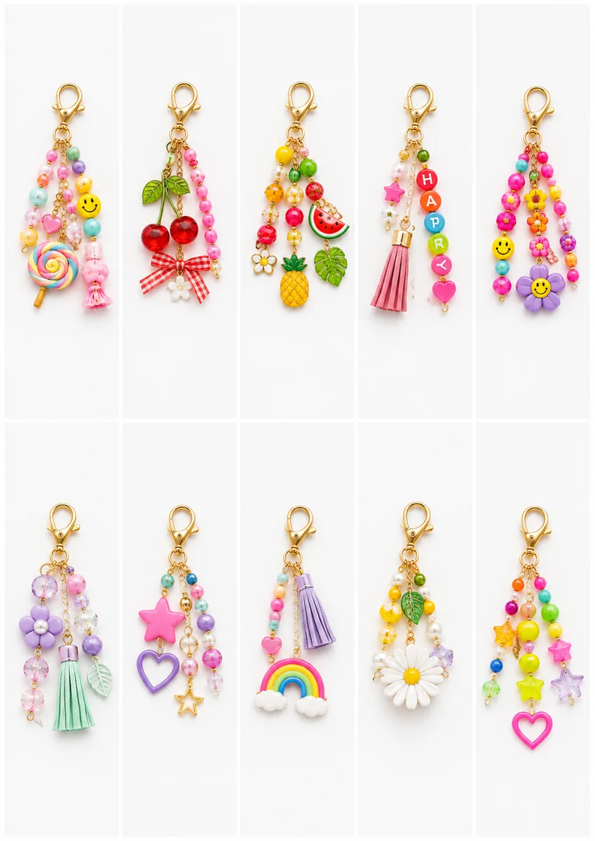 Bag charms artesanales hechos con el catálogo