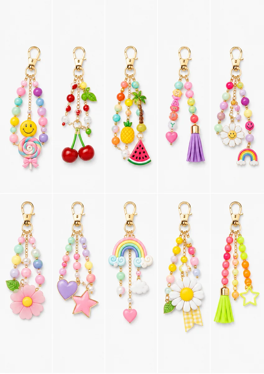 Bag charms artesanales hechos con el catálogo
